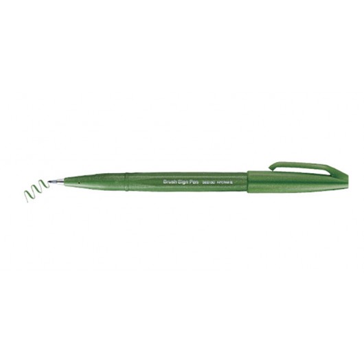 PENTEL BRUSH SIGN PEN VERDE OLIVA 10PZ.                     
